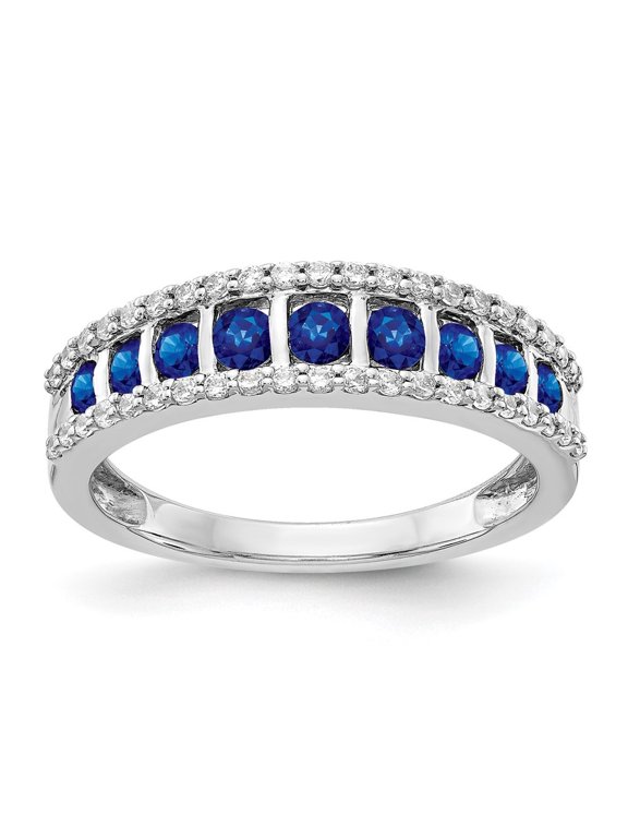 14k White Gold Diamond and Sapphire Fancy Ring for Women Size- 7