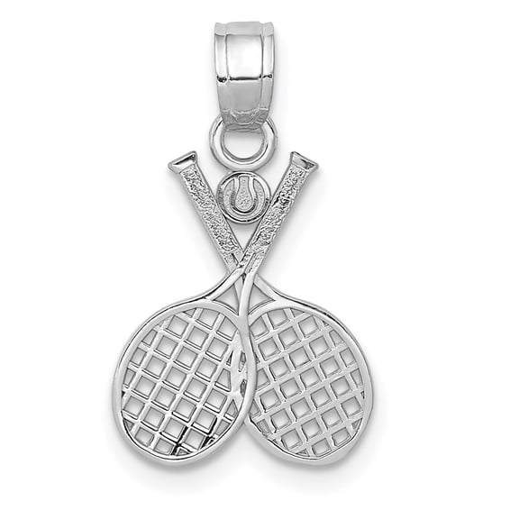 Diamond2Deal 14k White Gold Double Tennis Racquet Charm Pendant for Men