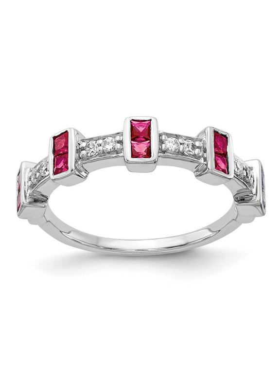 14k White Gold Fancy Diamond and Ruby Ring for Women Size- 7
