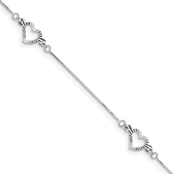 Diamond2Deal 14K White Gold Fancy Heart Box Chain Bracelet for Women 7.25"