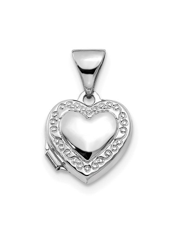 14k White Gold Heart-Shaped Scrolled Locket Pendant for Women (L- 0.63 in, W- 0.41 in)