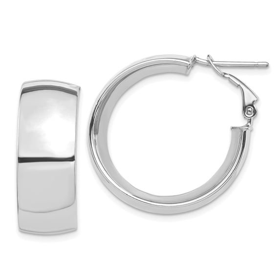 Diamond2Deal 14k White Gold High Polished Omega Back Hoop Earrings for Women (L- 1.1 in, W-1.04 in)