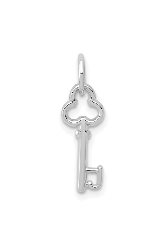 14k White Gold Key J Initial Charm Pendant for Women(L- 15.53 mm, W- 6.88 mm)
