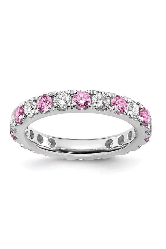 14k White Gold Lab Grown Diamond VS/SI GH & Cr Pink Sapphire Eternity Band for Women Size-6