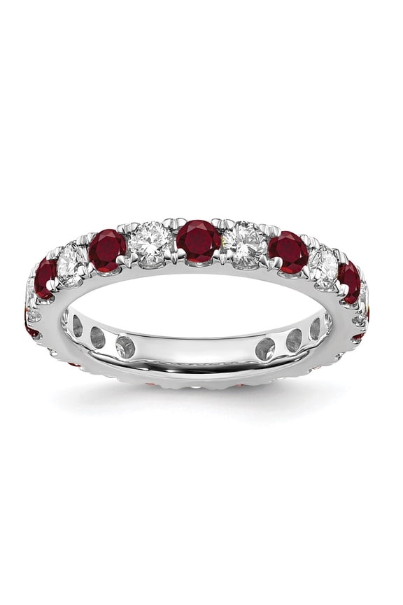 14k White Gold Lab Grown Diamond VS/SI GH & Cr Ruby Eternity Band for Women Size-4.5