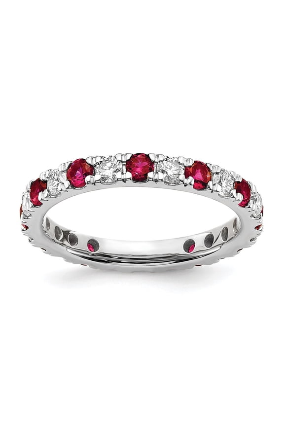 14k White Gold Lab Grown Diamond VS/SI GH & Cr Ruby Eternity Band for Women Size-6