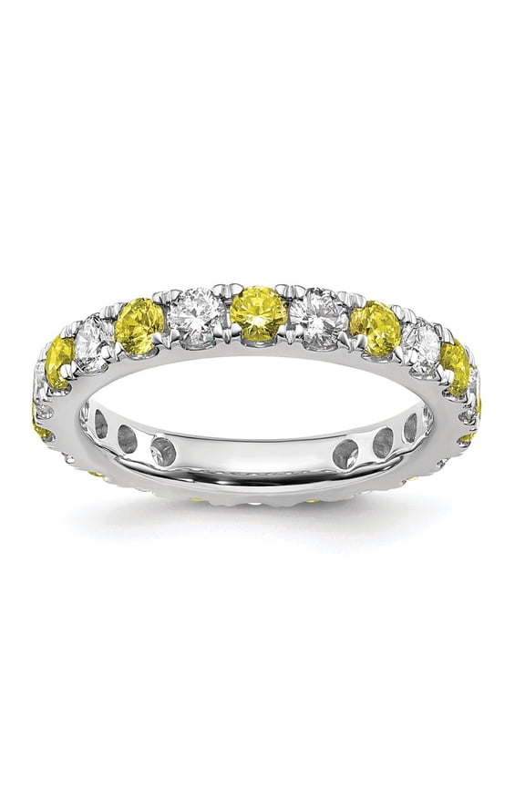 14k White Gold Lab Grown Diamond VS/SI GH & Cr Yellow Sapphire Eternity Band for Women Size-6.5