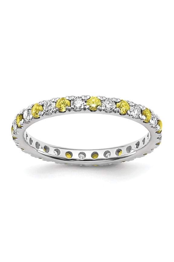 14k White Gold Lab Grown Diamond VS/SI GH & Cr Yellow Sapphire Eternity Band for Women Size-6