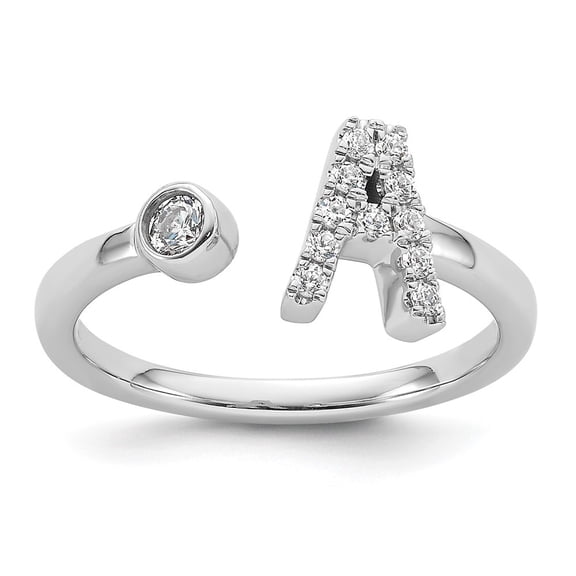 Diamond2Deal 14k White Gold Lab Grown Diamond VS/SI GH, Initial A Adjustable Ring for Women