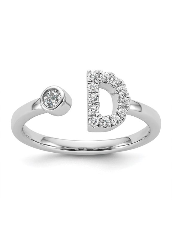 14k White Gold Lab Grown Diamond VS/SI GH, Initial D Adjustable Ring for Women