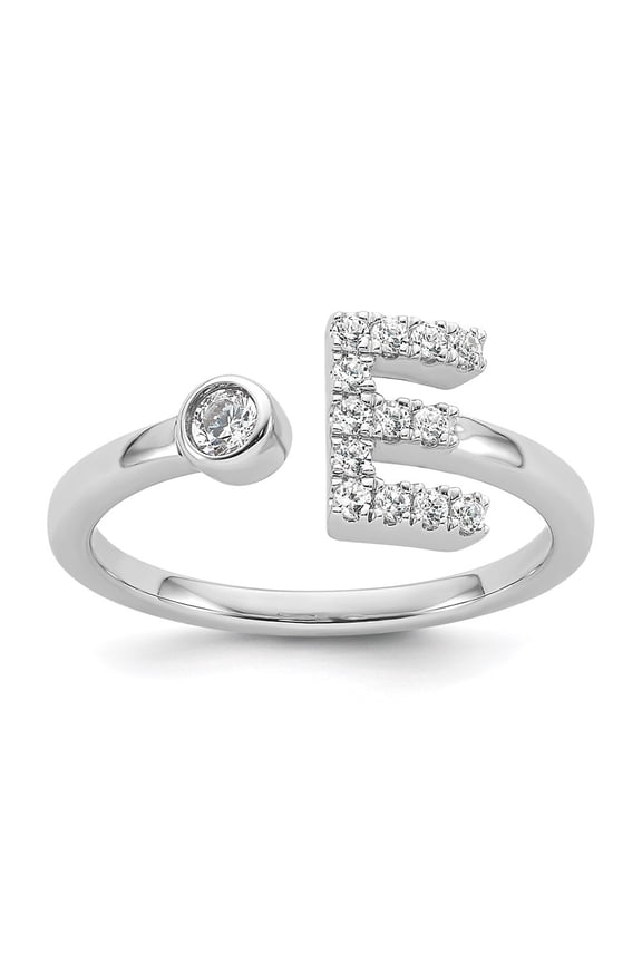 14k White Gold Lab Grown Diamond VS/SI GH, Initial E Adjustable Ring for Women