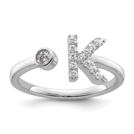 Diamond2Deal 14k White Gold Lab Grown Diamond VS/SI GH, Initial K Adjustable Ring for Women