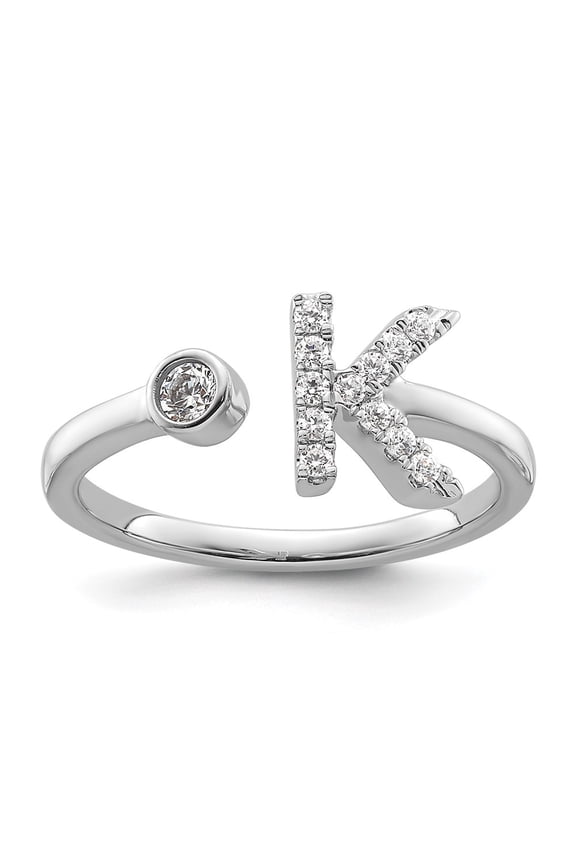 14k White Gold Lab Grown Diamond VS/SI GH, Initial K Adjustable Ring for Women
