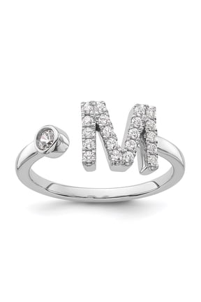 14k White Gold Lab Grown Diamond VS/SI GH, Initial M Adjustable Ring for Women