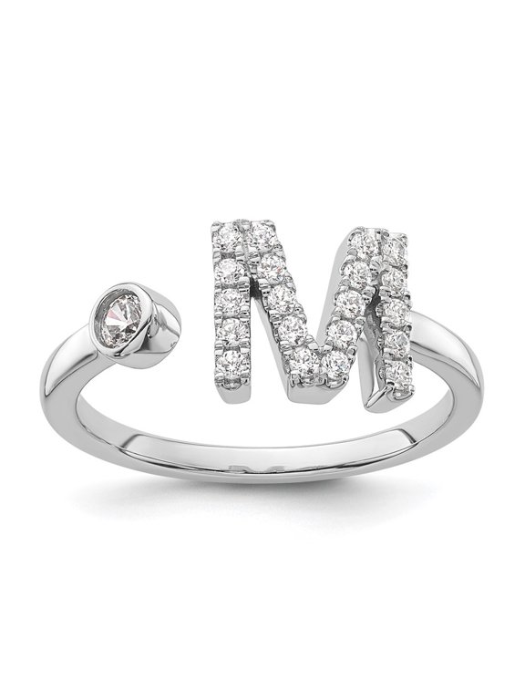 14k White Gold Lab Grown Diamond VS/SI GH, Initial M Adjustable Ring for Women