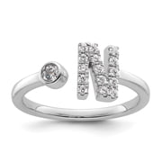 Diamond2Deal 14k White Gold Lab Grown Diamond VS/SI GH, Initial N Adjustable Ring for Women