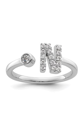 14k White Gold Lab Grown Diamond VS/SI GH, Initial N Adjustable Ring for Women