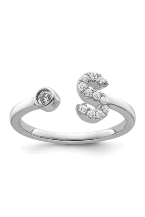 14k White Gold Lab Grown Diamond VS/SI GH, Initial S Adjustable Ring for Women