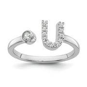Diamond2Deal 14k White Gold Lab Grown Diamond VS/SI GH, Initial U Adjustable Ring for Women