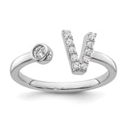 Diamond2Deal 14k White Gold Lab Grown Diamond VS/SI GH, Initial V Adjustable Ring for Women