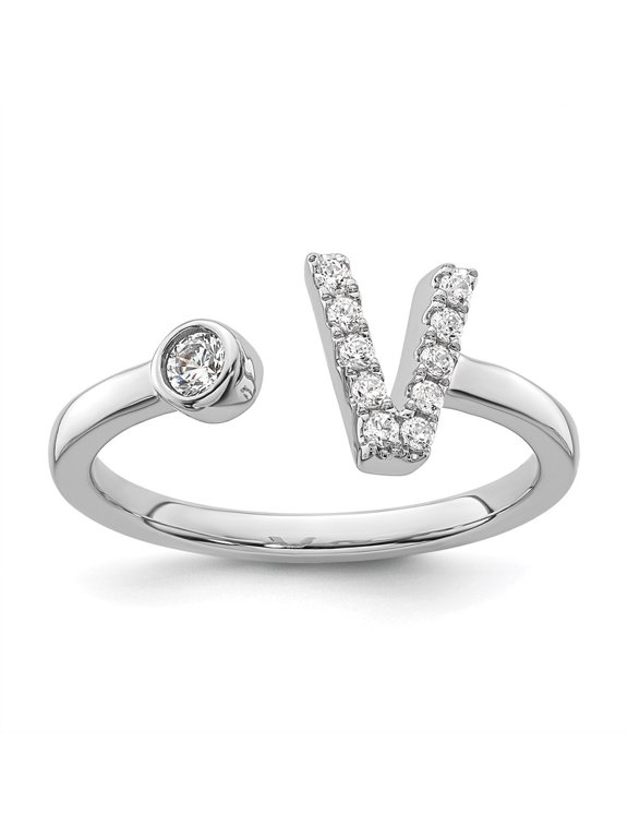 14k White Gold Lab Grown Diamond VS/SI GH, Initial V Adjustable Ring for Women