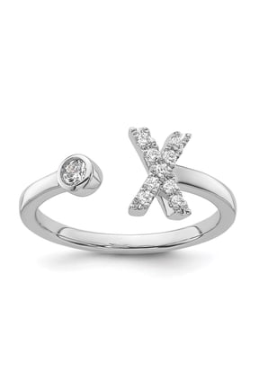 14k White Gold Lab Grown Diamond VS/SI GH, Initial X Adjustable Ring for Women