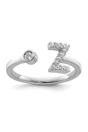 14k White Gold Lab Grown Diamond VS/SI GH, Initial Z Adjustable Ring for Women