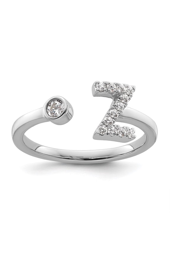 14k White Gold Lab Grown Diamond VS/SI GH, Initial Z Adjustable Ring for Women