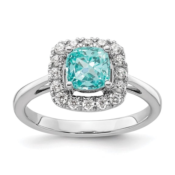 Diamond2Deal 14k White Gold Lab Grown Diamond and Cr Paraiba Halo Ring for Women Size- 7