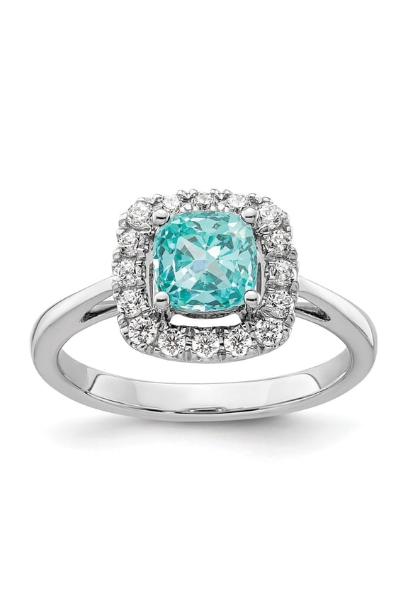 14k White Gold Lab Grown Diamond and Cr Paraiba Halo Ring for Women Size- 7