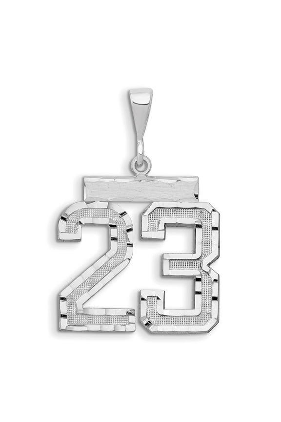 14k White Gold Large Brushed Diamond-Cut Number 23 Charm Pendant for Women