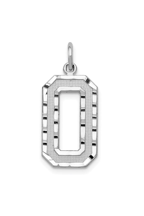 14k White Gold Large Brushed Diamond-cut Number 0 Charm for Women (L-20.38 mm, W-10.94 mm)