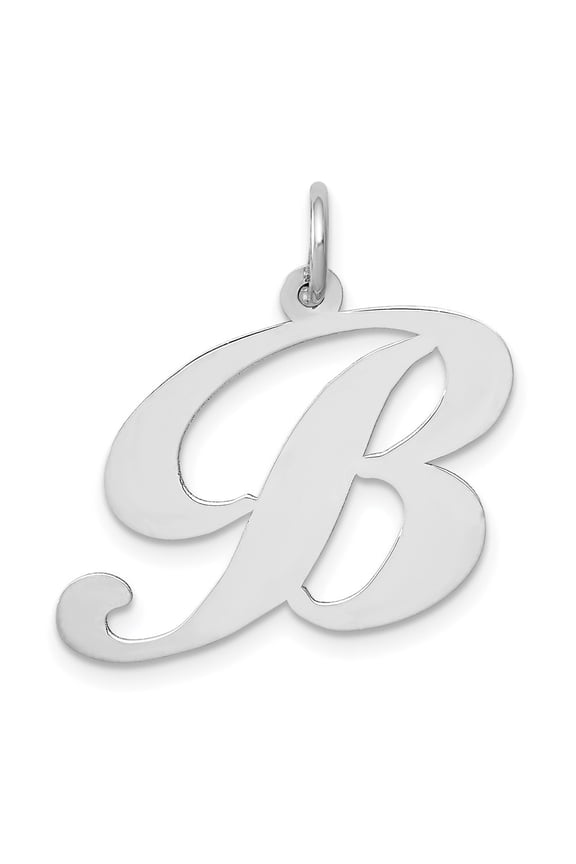 14k White Gold Large Script Letter B Initial Pendant for Women(L- 17.74 mm, W- 23.02 mm)