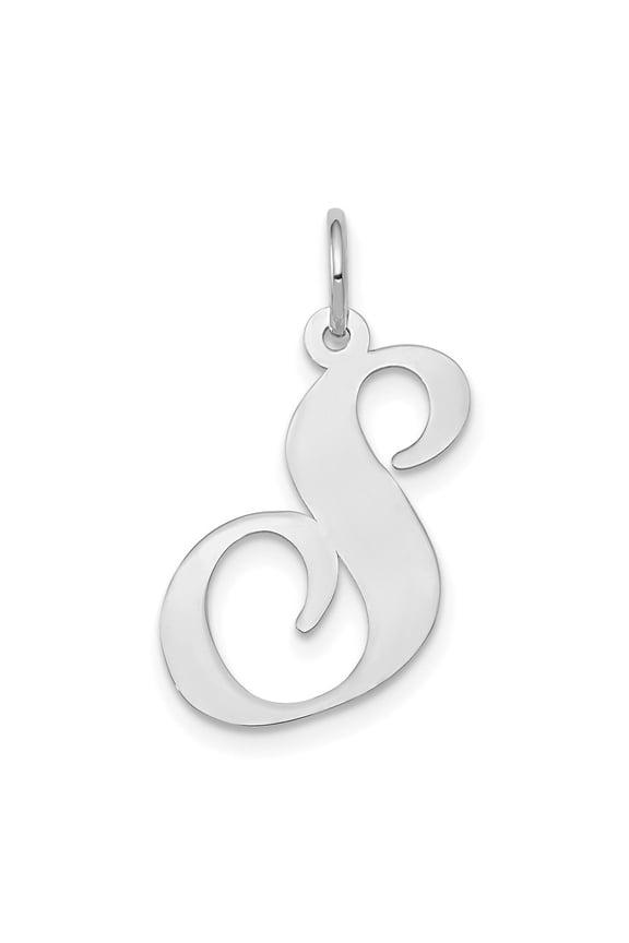 14k White Gold Large Script Letter S Initial Pendant for Women
