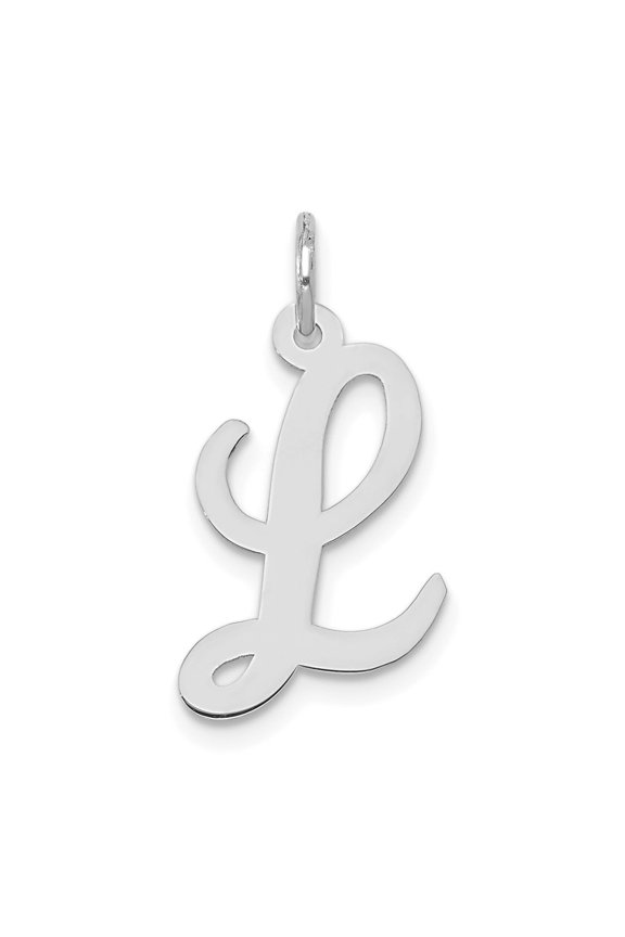 14k White Gold Medium Script Letter L Initial Pendant for Women