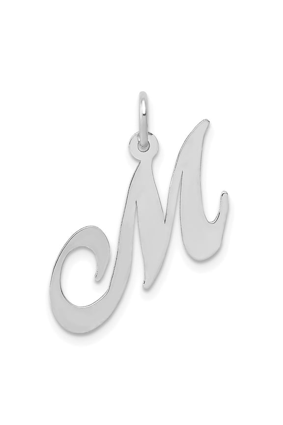 14k White Gold Medium Script Letter M Initial Pendant for Women