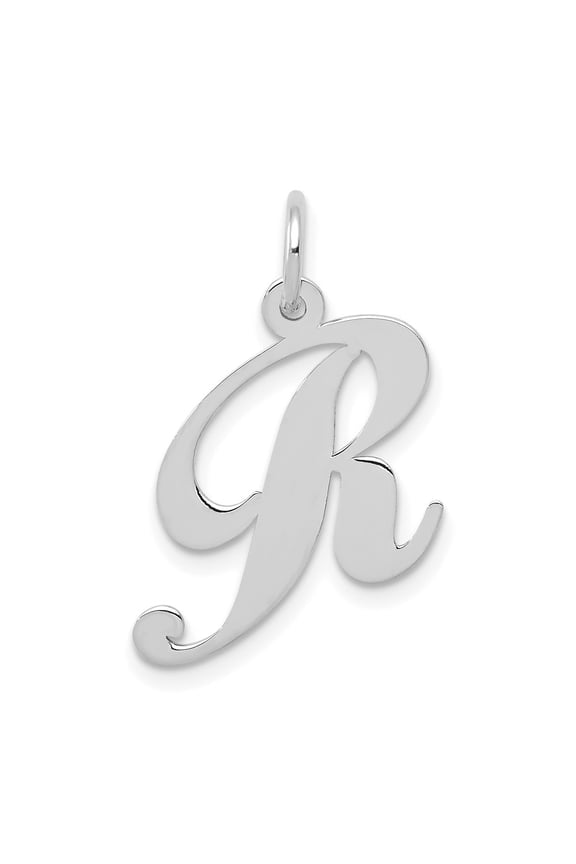 14k White Gold Medium Script Letter R Initial Pendant for Women