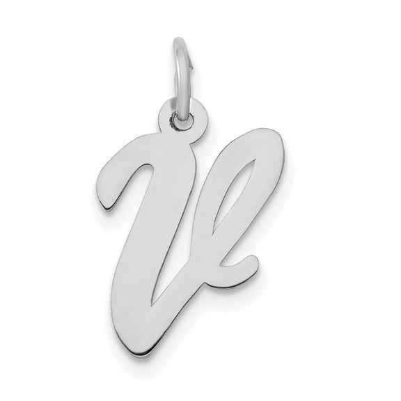 Diamond2Deal 14k White Gold Medium Script Letter V Initial Pendant for Women