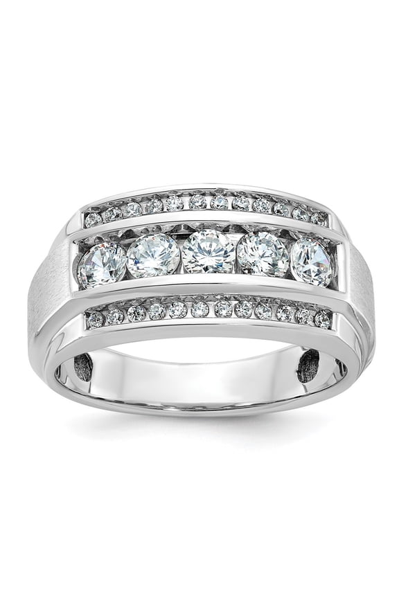 14k White Gold Men's Polished and Satin 3-Row 1 1/4 Carat AA Quality Diamond Ring Size-10