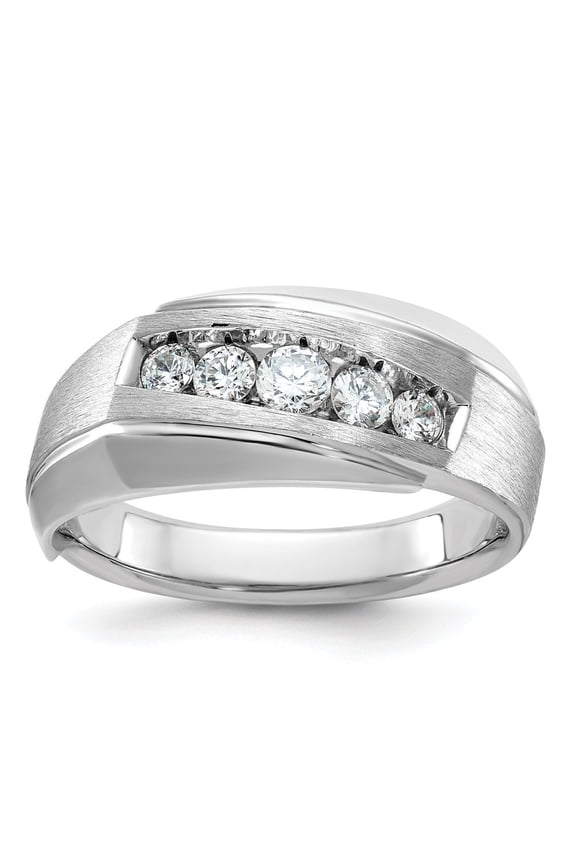 14k White Gold Men's Polished and Satin 5-Stone 1/2 Carat AA Quality Diamond Ring Size-10