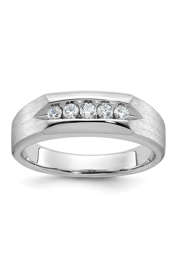 14k White Gold Men's Polished and Satin 5-Stone 1/4 Carat AA Quality Diamond Ring Size-10