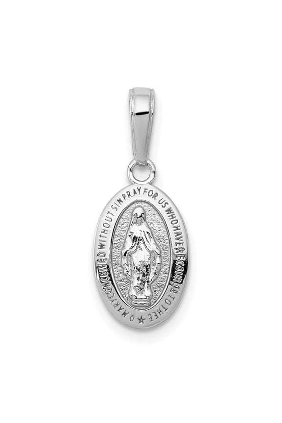 14k White Gold Miraculous Medal Charm Pendant for Women (L- 0.83 in, W- 0.32 in)