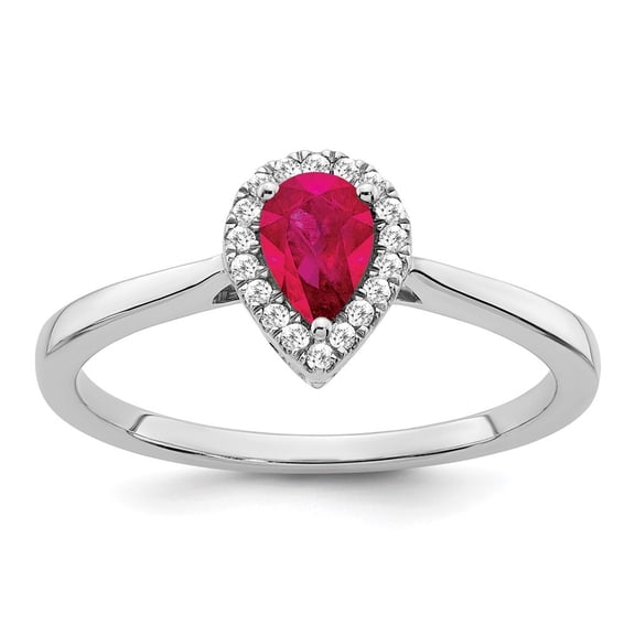 Diamond2Deal 14k White Gold Pear Ruby and Diamond Halo Ring for Women Size- 7