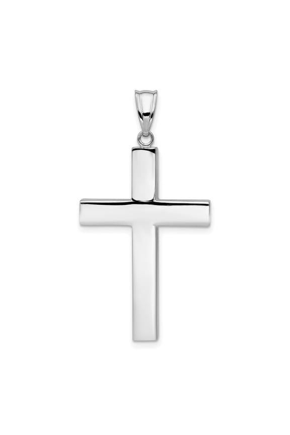 14k White Gold Hollow Cross Pendant for Women (L- 1.66 in, W- 0.87 in)