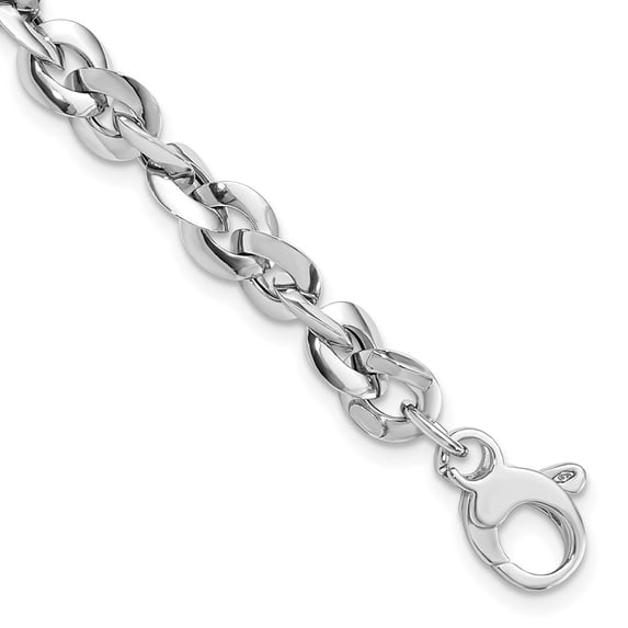 Diamond2Deal 14k White Gold Polished Link Chain Bracelet for Men 7.5"