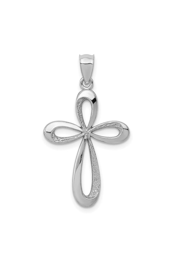14k White Gold Ribbon Cross Pendant for Women (L- 1.17 in, W- 0.67 in)