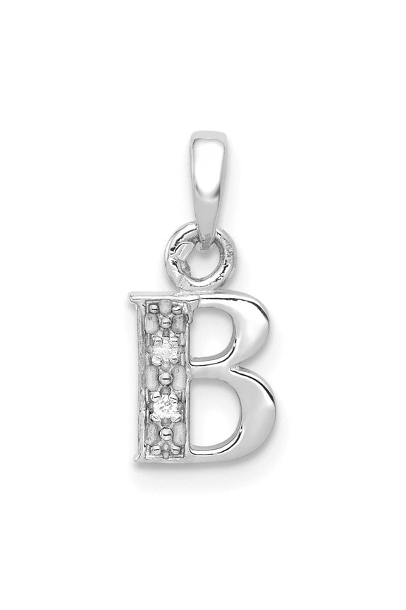 14k White Gold Rhodium Diamond Letter B Initial Pendant for Women(L- 10.31 mm, W- 6.14 mm)
