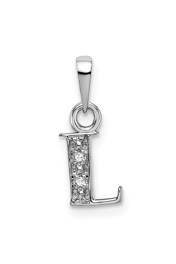 14k White Gold Rhodium Diamond Letter L Initial Pendant for Women