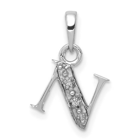 Diamond2Deal 14k White Gold Rhodium Diamond Letter N Initial Pendant for Women