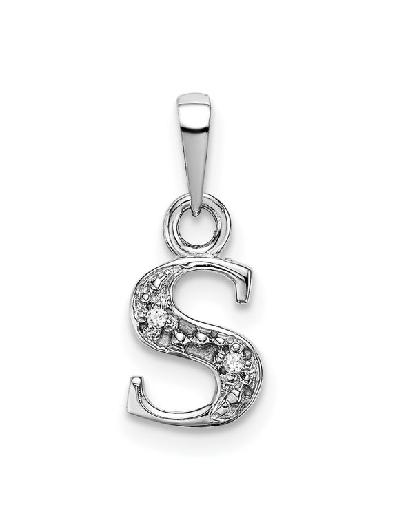 14k White Gold Rhodium Diamond Letter S Initial Pendant for Women